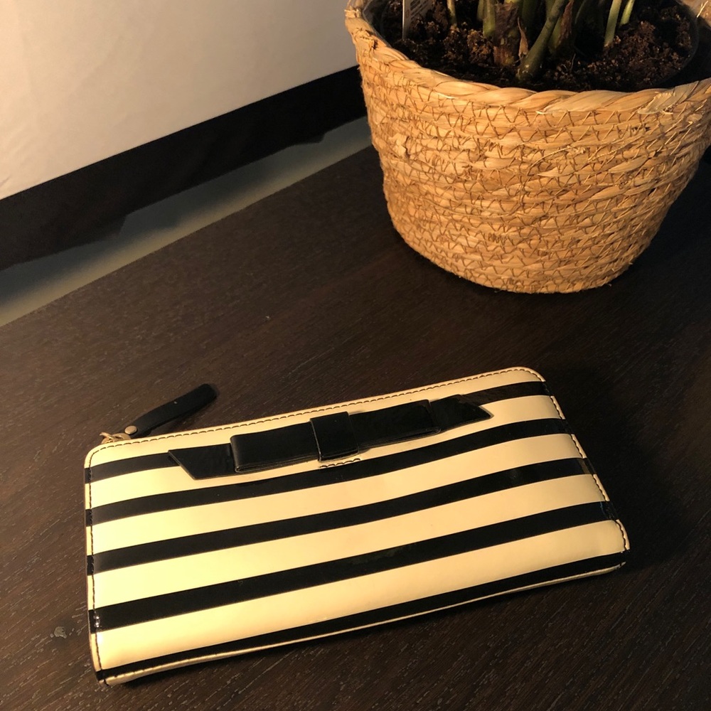 Kate Spade Black and White Stripe Bow Wallet